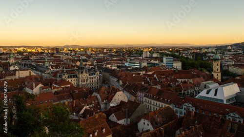 View of Graz, from the Schlossberg during sunset