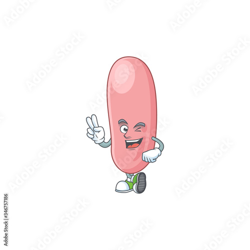 Cheerful legionella pneunophilla mascot design with two fingers photo