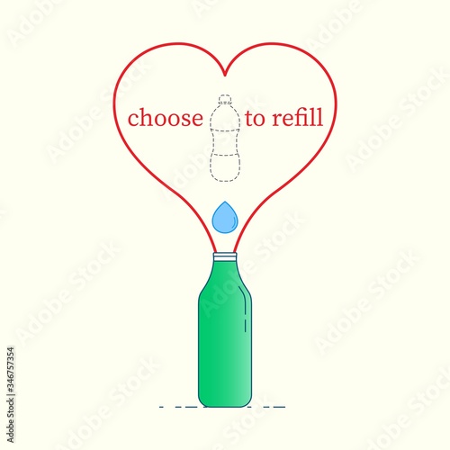 Choose to refill drinking water with reusable bottle help to reduce single-use plastic waste. Vector illustraion outline flat design style.