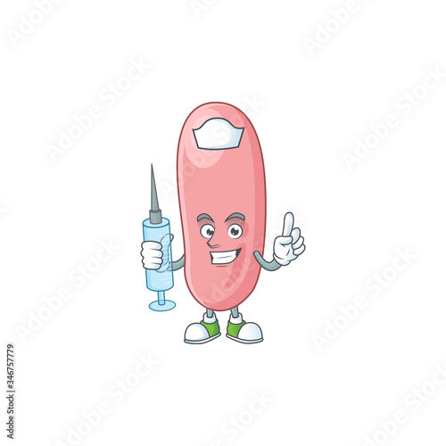 Friendly Nurse legionella pneunophilla mascot design style using syringe photo