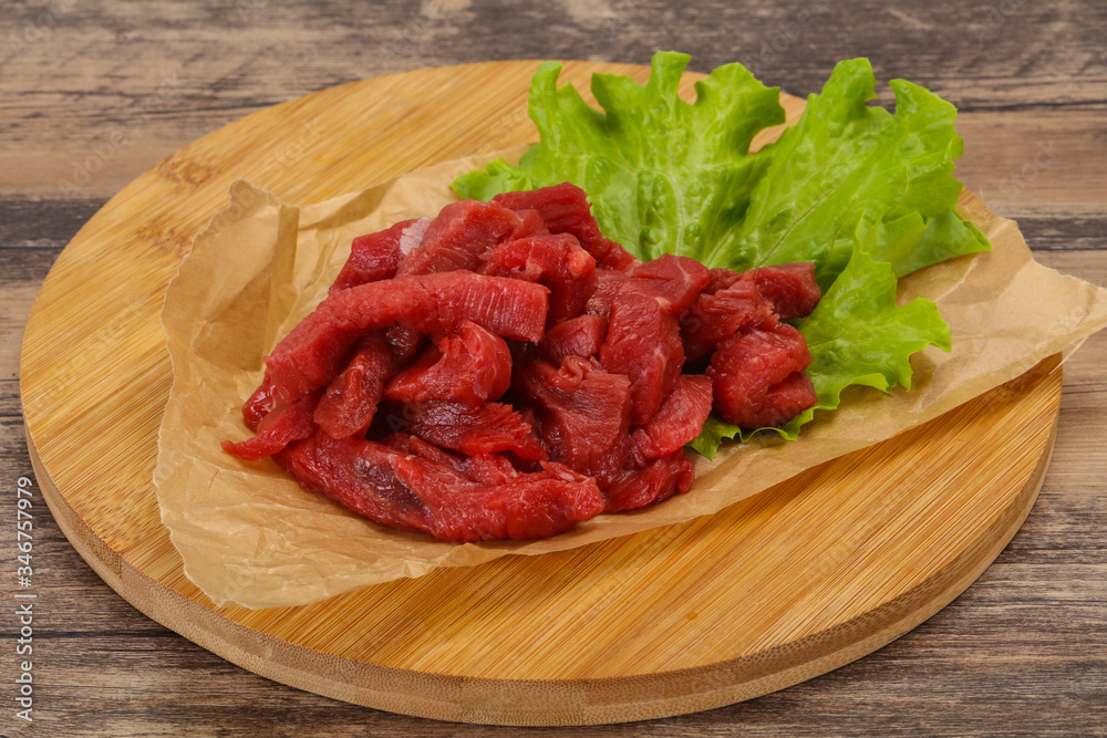 Raw beef meat sliced for cooking