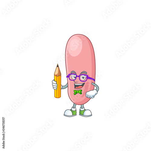 Legionella pneunophilla student cartoon character studying with pencil