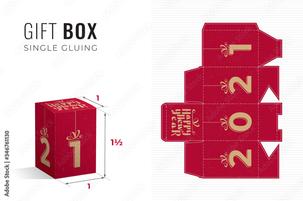 Happy New Year 2021 Gift Box Die Cut One and Half Height Template with