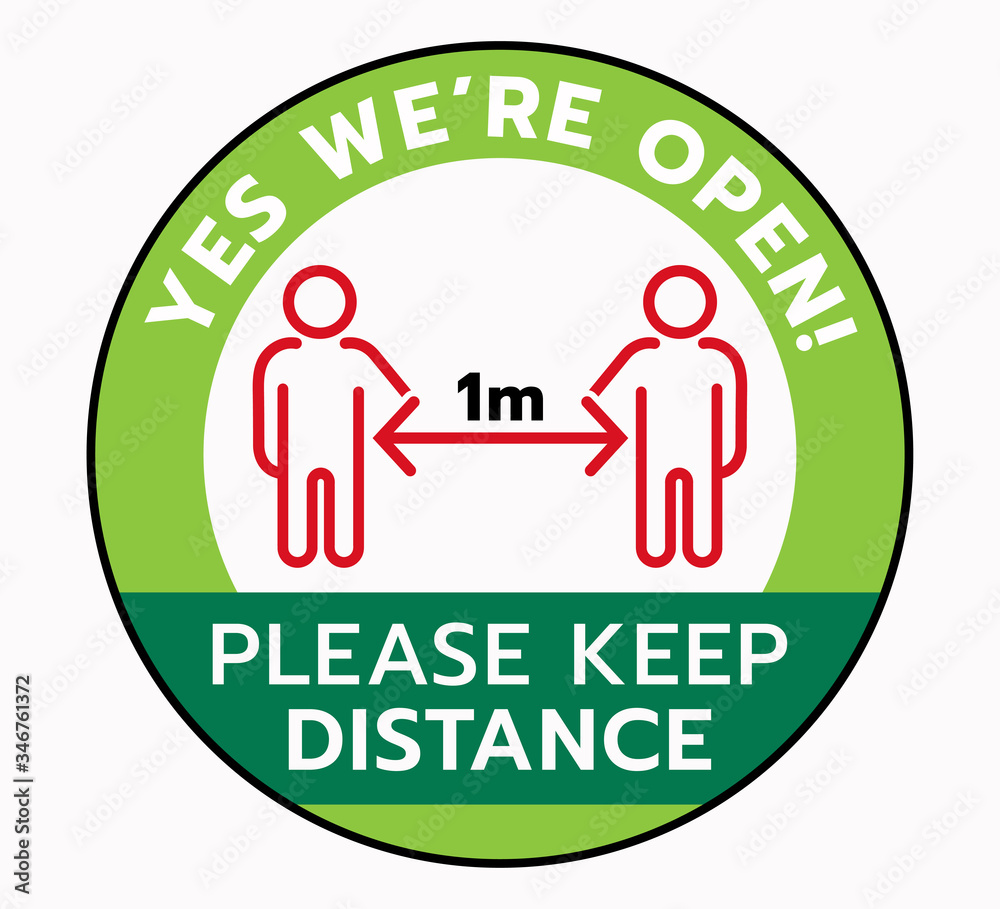 yes we're open again vector illustration of green sign after quarantine for coronavirus outbreak concept.Please keep your distance to protect from Covid-19 yes we're open again vector illustration of green sign after quarantine for coronavirus outbreak concept.Please keep your distance to protect from Covid-19