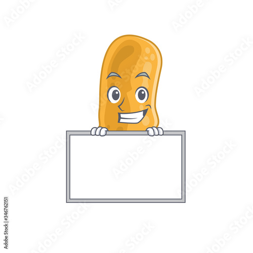 Smiling shigella flexneri cartoon design style has a board photo