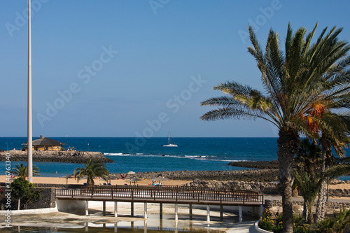 Caleta de Fuste beach promenade, Fuerteventura, Canary Islands, Spain, Europe