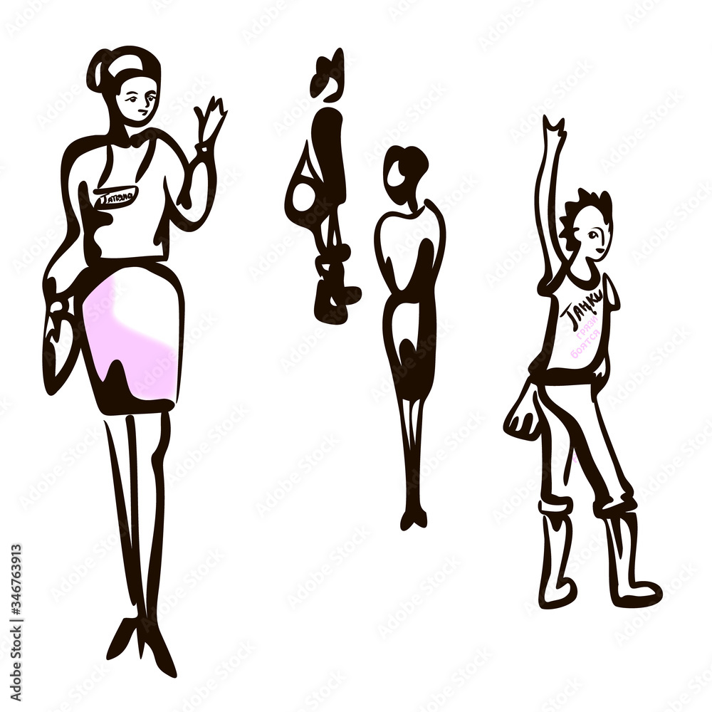 set of Vector illustration of woman line