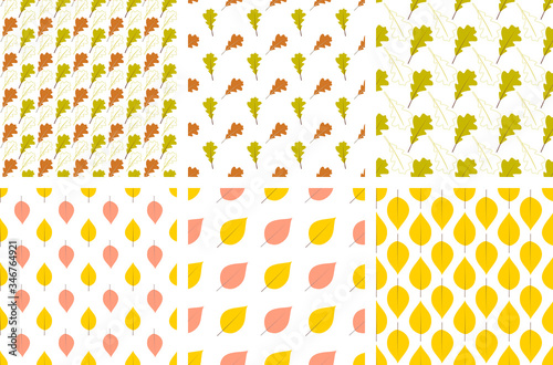 Set of seamless patterns of with autumn leaf , vector illustration. Use as background, wallpaper, pattern fills, paper print