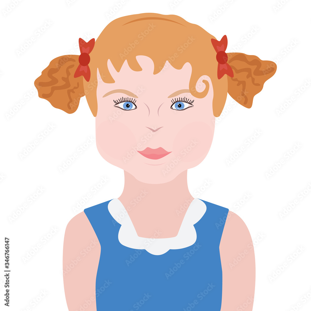 Cute little girl in a blue dress isolated on white background. Portrait of a child. International Children's Day Cute little girl in a blue dress isolated on white background. Portrait of a child. International Children's Day