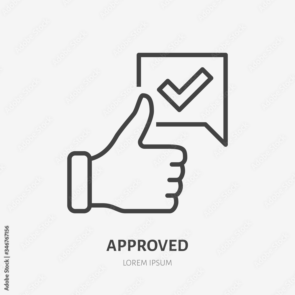 Thumb up line icon, vector pictogram of approve. Best choice illustration, sign for vote - obrazy, fototapety, plakaty 