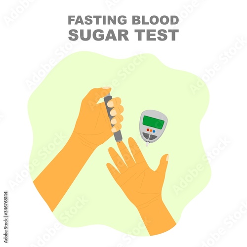 Fasting blood sugar test, glucometer kits to check blood sugar level illustration.