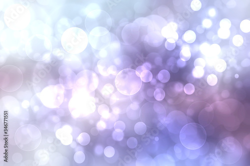 Abstract gradient blue pink violet background texture with blurred white bokeh circles and lights. Space for design. Beautiful backdrop.