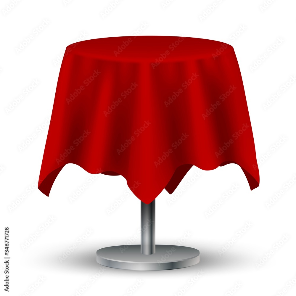 3d realistic vector cafe table with red tablecloth on top. Isolated on white background. 3d realistic vector cafe table with red tablecloth on top. Isolated on white background.