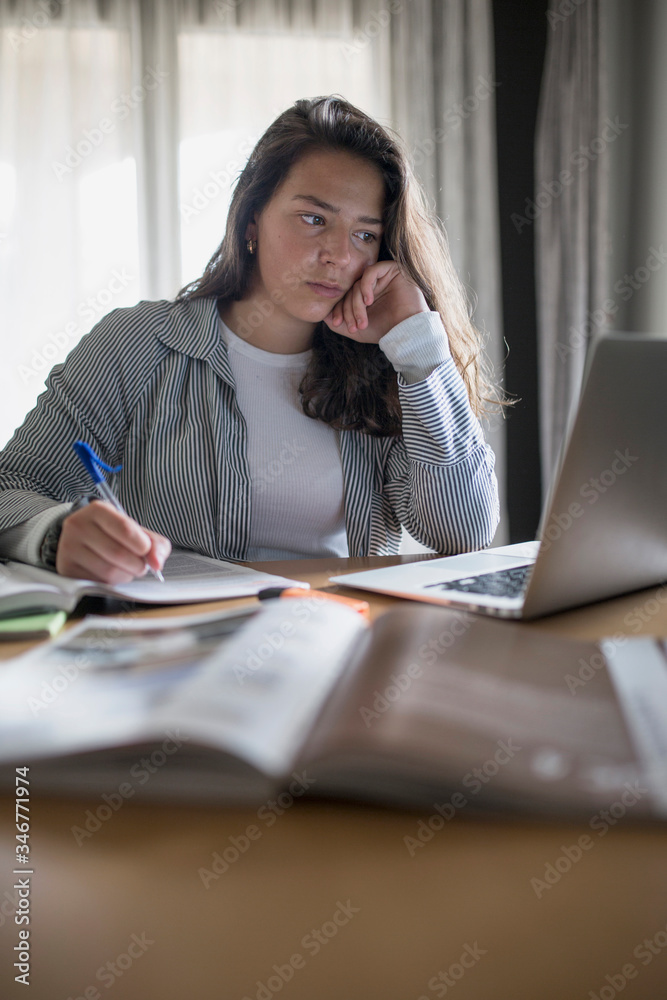 Girl studying and working at home Girl studying and working at home