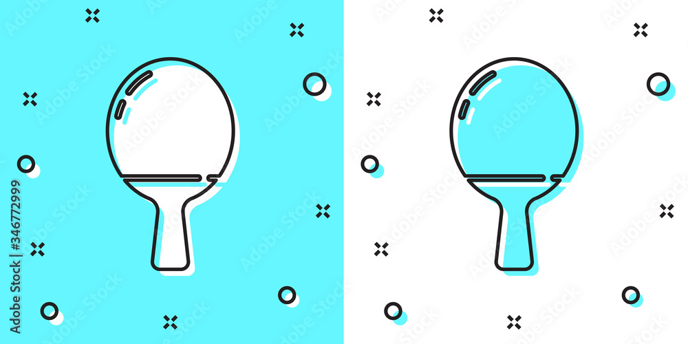 Black line Racket for playing table tennis icon isolated on green and white background. Random dynamic shapes. Vector Illustration Black line Racket for playing table tennis icon isolated on green and white background. Random dynamic shapes. Vector Illustration