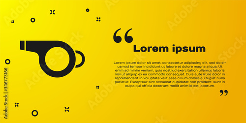 Black Whistle icon isolated on yellow background. Referee symbol. Fitness and sport sign. Vector Illustration