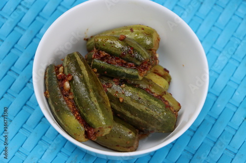 Bharwa Parwal or patal Sabzi, Stuffed Pointed Gourd Dry fry, Indian food  photo