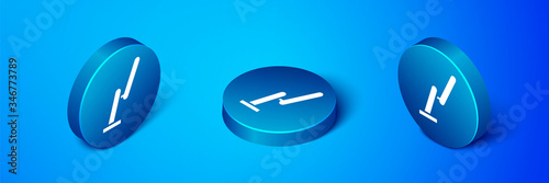 Isometric Windscreen wiper icon isolated on blue background. Blue circle button. Vector Illustration