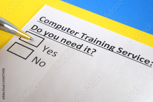 One person is answering question about computer training service.