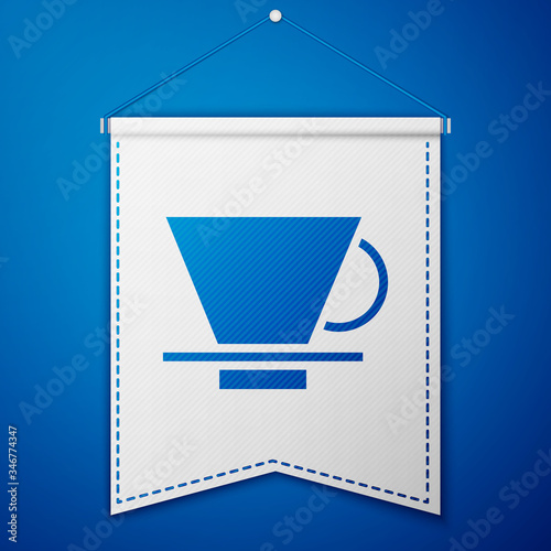 Blue V60 coffee maker icon isolated on blue background. White pennant template. Vector Illustration