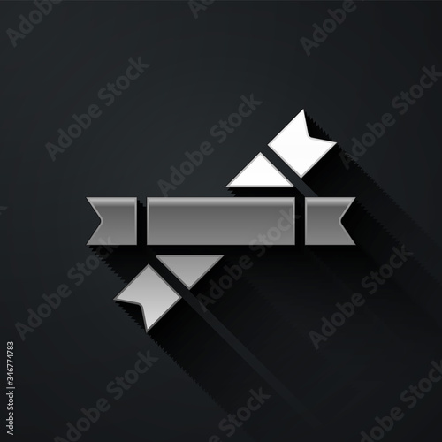 Silver Sugar stick packets icon isolated on black background. Blank individual package for bulk food products as coffee, salt, spices. Long shadow style. Vector Illustration