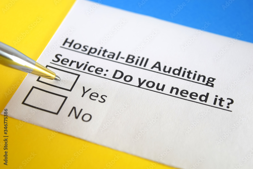 One person is answering question about hospital bill auditing service.