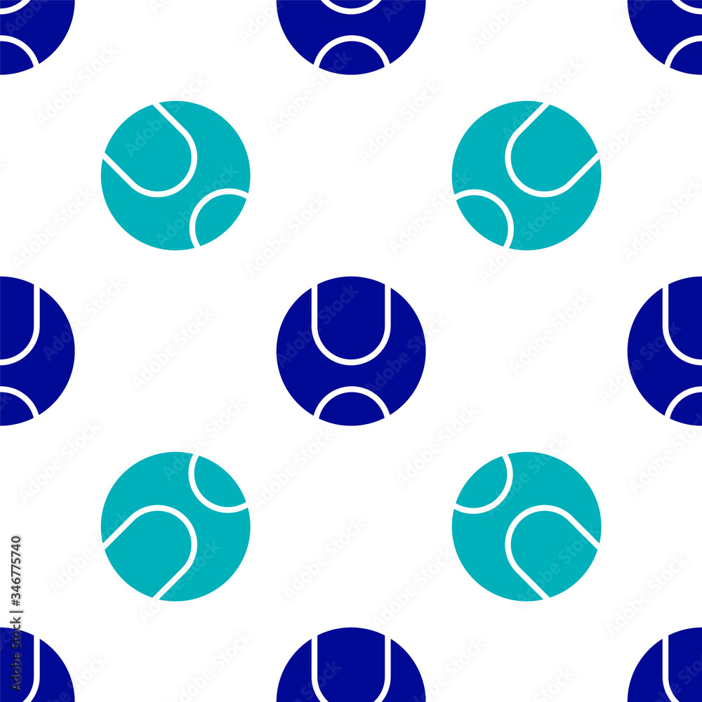 Fototapeta premium Blue Tennis ball icon isolated seamless pattern on white background. Sport equipment. Vector Illustration