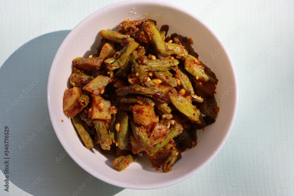 Chawali ki subji, long bean potato fry, Indian Food Chawali ki subji, long bean potato fry, Indian Food