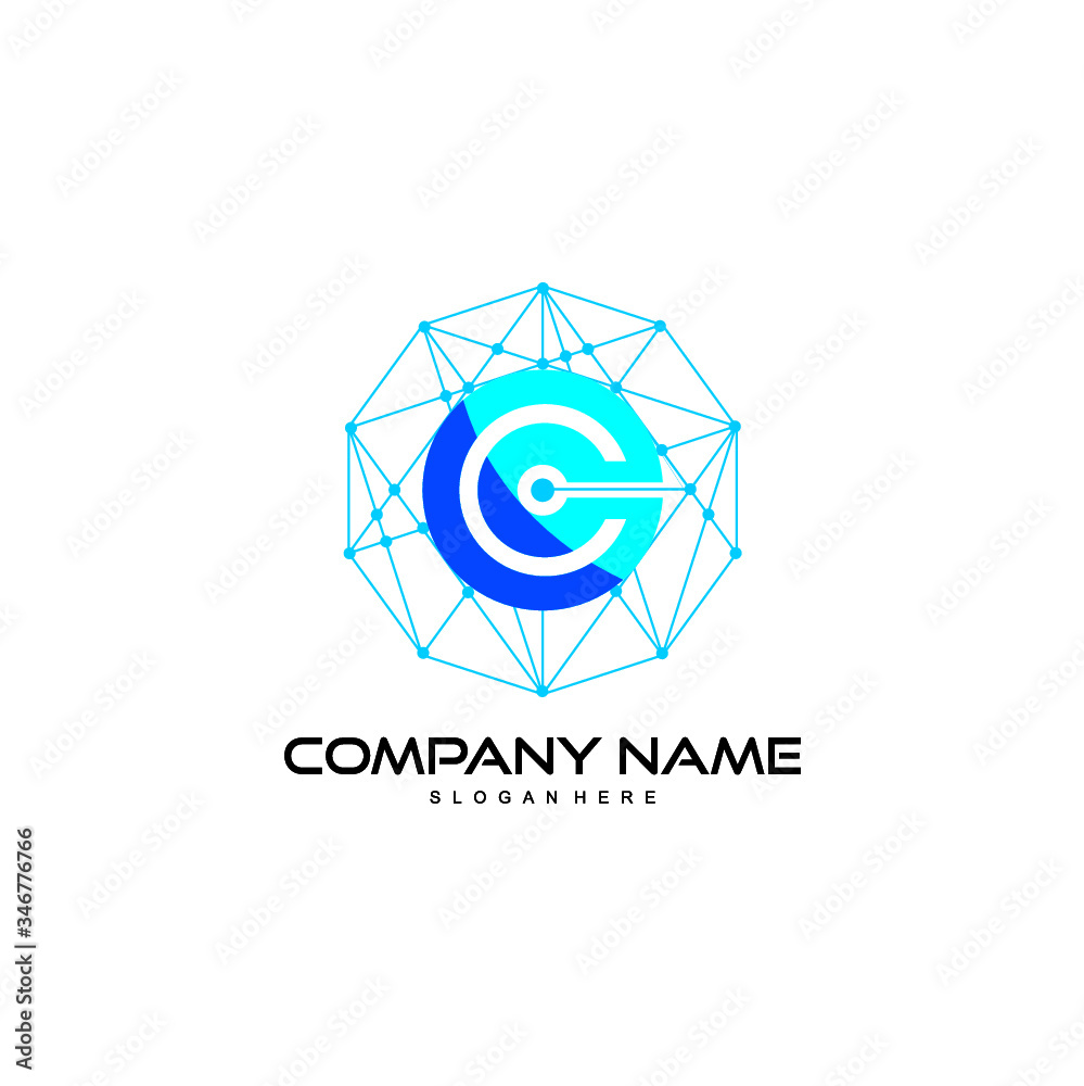 network, communication with letter C logo design vector network, communication with letter C logo design vector