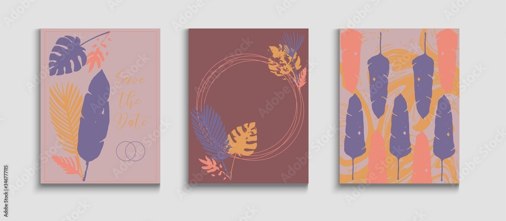 Abstract Retro Vector Cards Set. Hand Drawn Elegant Background. 