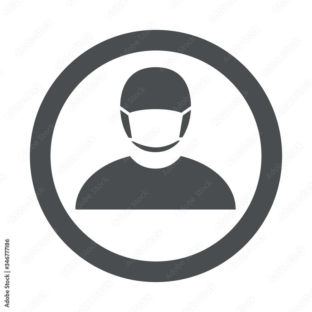 Icono plano hombre con máscara hospital en círculo color gris Icono plano hombre con máscara hospital en círculo color gris