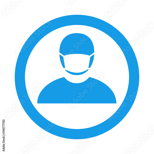 Icono plano hombre con máscara hospital en círculo color azul © teracreonte