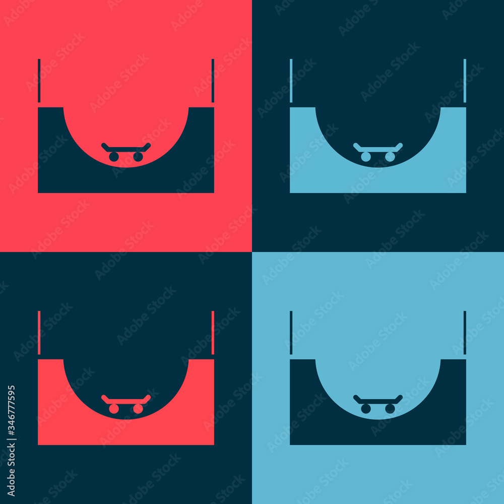 Pop art Skate park icon isolated on color background. Set of ramp, roller, stairs for a skatepark. Extreme sport. Vector Illustration