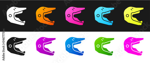 Set Motocross motorcycle helmet icon isolated on black and white background. Vector Illustration