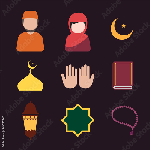 Set of graphic muslim icon.