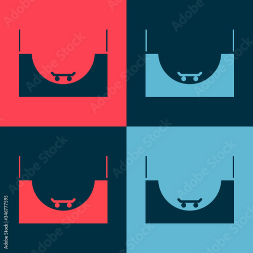Pop art Skate park icon isolated on color background. Set of ramp, roller, stairs for a skatepark. Extreme sport. Vector Illustration