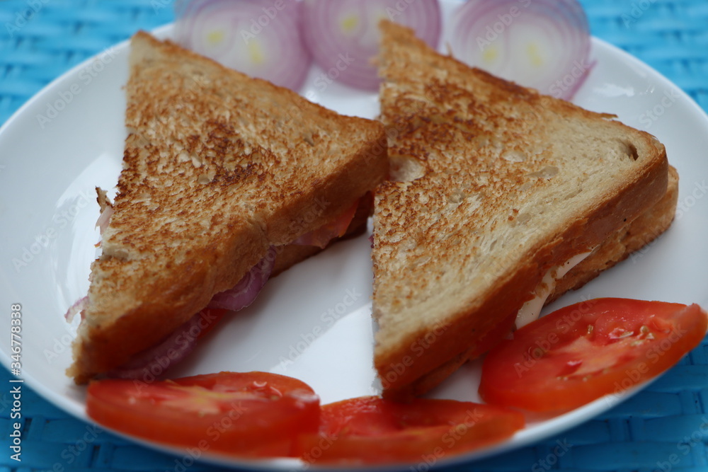 Vegetable sandwich with ham, tomato, cheese and vegetables