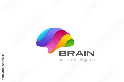 Colorful Brain Logo design abstract vector template. Creative Brainstorm Think Artificial Intelligence Psychology Mind Logotype concept icon.