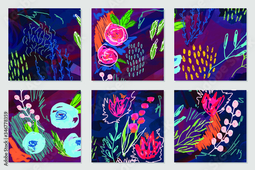 Set of vector creative artistic illustrations. Modern graphics for a greeting...