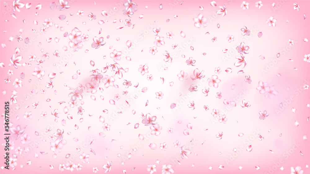 Nice Sakura Blossom Isolated Vector. Pastel Flying 3d Petals Wedding Design. Japanese Funky Flowers Illustration. Valentine, Mother's Day Spring Nice Sakura Blossom Isolated on Rose