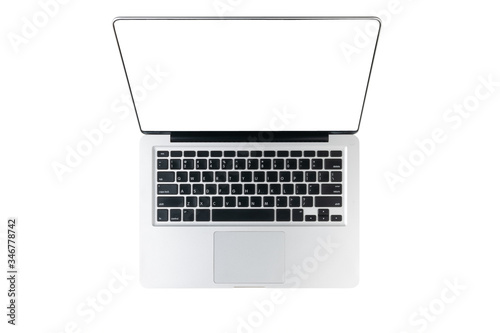 laptop with empty space isolated on white background, top view