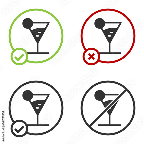 Black Martini glass icon isolated on white background. Cocktail icon. Wine glass icon. Circle button. Vector Illustration