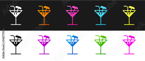 Set Cocktail icon isolated on black and white background. Vector Illustration