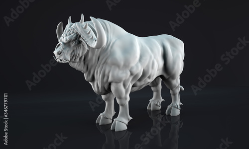 Big bull isolated on white background. 3d render