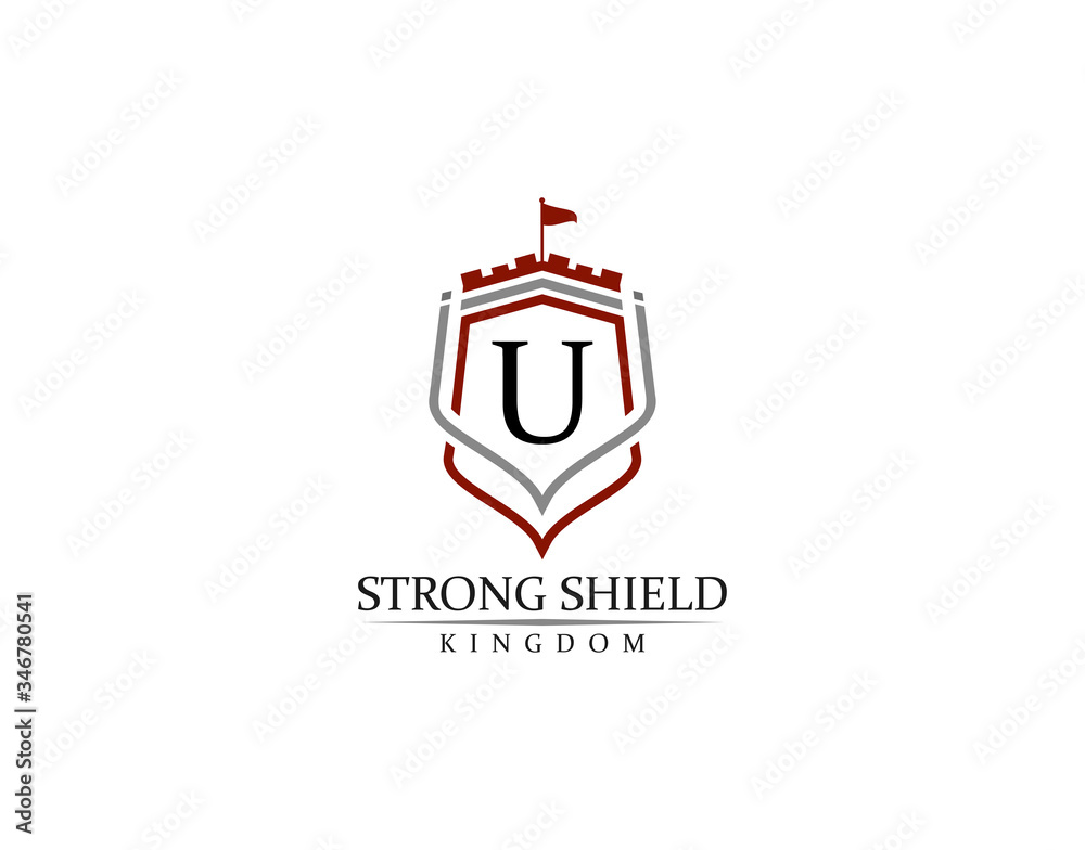 Strong Shield, Gold Heraldic U Letter Monogram. Retro minimal shield Shape. Crown, Castle, Kingdom Logo Design. Strong Shield, Gold Heraldic U Letter Monogram. Retro minimal shield Shape. Crown, Castle, Kingdom Logo Design.