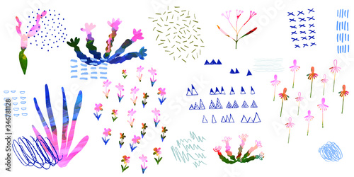 Creative artistic floral vector background with flowers, hand painted texture...