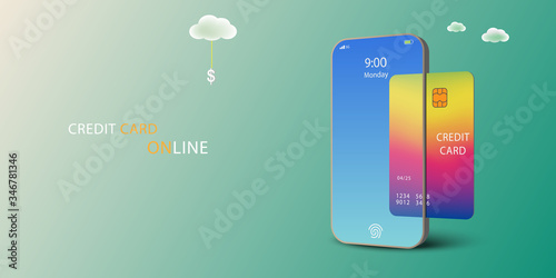 Online payment transaction with smartphone. Internet banking via credit card on mobile. Shopping pay through smartphone.