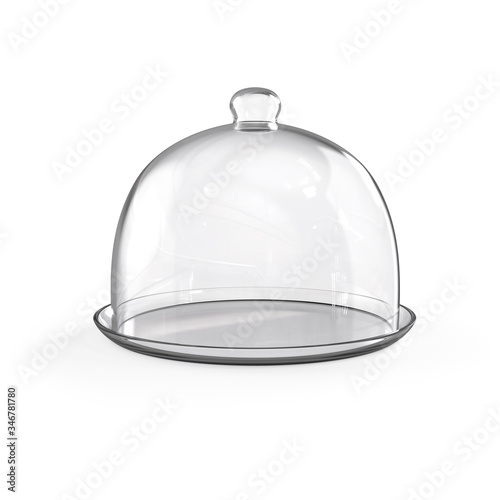 Glass transparent dome for dishes. Closed cloche front view. Dishes for restaurants. Restaurant cloche. 3d realistic illustration isolated on white background.