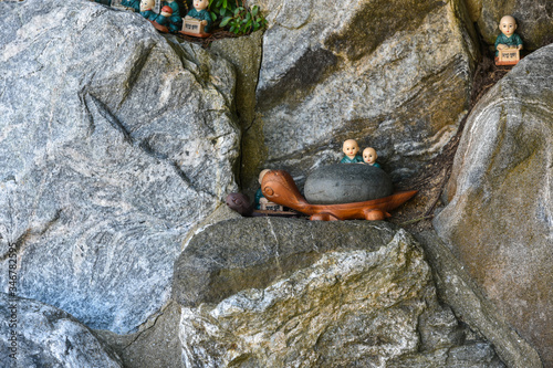 Carved stone statues in tortoise figures at Haedong Yonggung Temple in Busan , South Korea photo