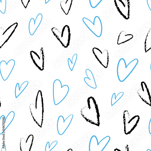 Seamless pattern with hearts. The pencil style. Modern and stylish romantic poster design, wrapping paper, Valentine design. Vector graphics on a white background.